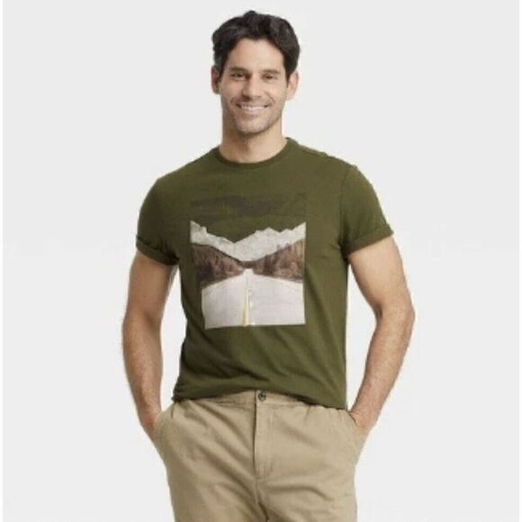Men's Short Sleeve Graphic T-Shirt - Goodfellow & Co Dark Green/Shapes Large. S - Picture 1 of 7